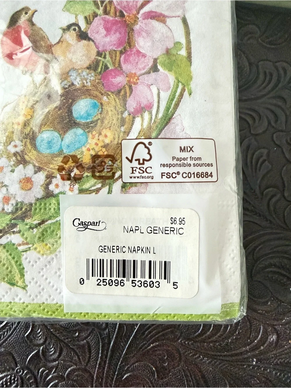 Three packages of Caspari napkins. 1 lunch 2 cocktail Floral Bird Paper Napkins